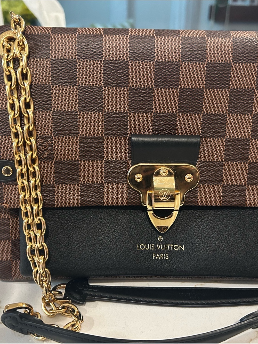 Louis Vuitton Black and Brown Damier Chain Shoulder Bag